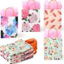 36 Pack Medium Sized Floral Gift Bags with Pink Tissue Paper for Baby Showers, Bridal Showers, Weddings, Mother's Day, Valentines, Birthday Favors, Boutiques, 10x8x4 Inch (4 Assorted Designs)