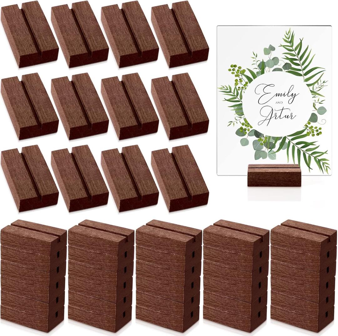 50 Pcs Wood Place Card Holder 2 Inch Rustic Table Number Holders Stands Wooden Sign stand Photo Card Display for Wedding Party Birthday Retail Shop Office Pictures Menu Decorations