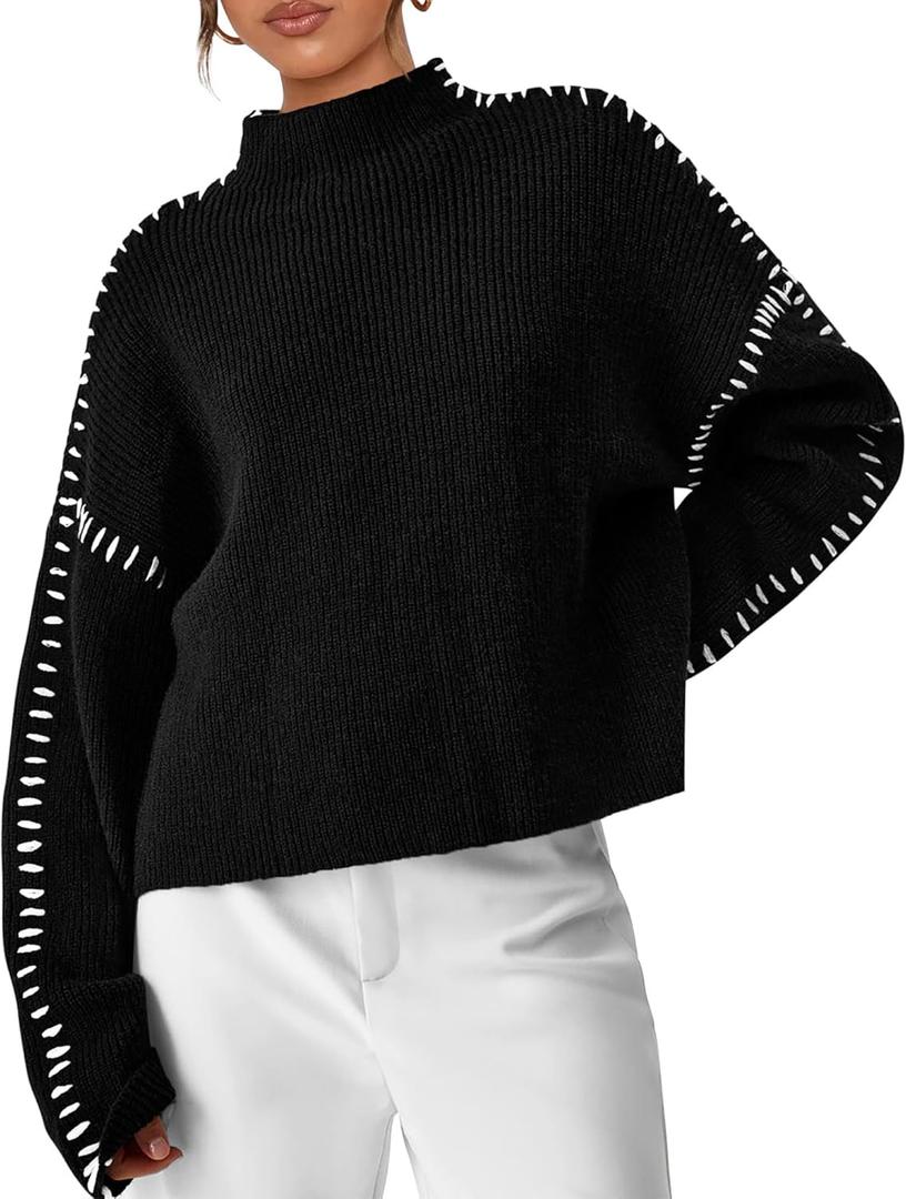 PRETTYGARDEN Women's Chunky Knit Sweaters 2026 Fall Long Sleeve Mock Neck Oversized Pullover Tops Winter Fashion Clothes (X-Large, Black)