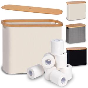 Toilet Paper Storage Box, Toilet Paper Basket with Lid, Bathroom Toilet Paper Storage Box, Freestanding Storage Rack, Holds 9 Rolls (Off-White)