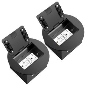 Recessed Floor Outlet 1-Gang with 20 Amp GFCI Tamper Resistant Receptacles Round Hidden Outlet Kit Electrical Waterproof Cover Box for Home Renovation, UL Certified, Black(2 Pack)