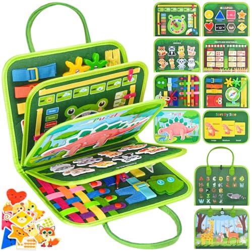 Busy Board Montessori Toys for 4 Years Old, Busy Books for Toddlers, Sensory Board Quiet Book Educational Activity Book for Toddlers 4-5, Toddler Travel Toys for Plane Car, Gifts for Boys Girl (Green)