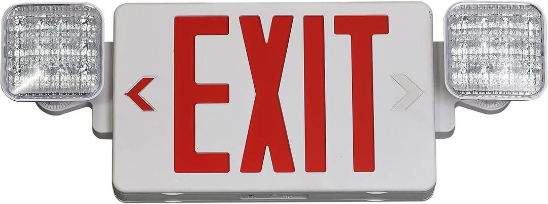 TANLUX Red Exit Sign with Emergency Lights, LED Emergency Exit Light with Battery Backup, UL Listed, AC 120/277V, Commercial Emergency Lights Combo for Business - 1 Pack (White Housing+Red Letter)