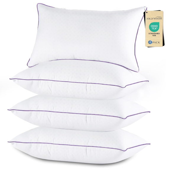 JOLLYVOGUE Pillows Standard Size Set of 4, Washable Supportive Firm Bed Pillows with Oeko-Tex Certified Soft Down Alternative Fill, Luxury Hotel Quality for Side, Back and Stomach Sleepers