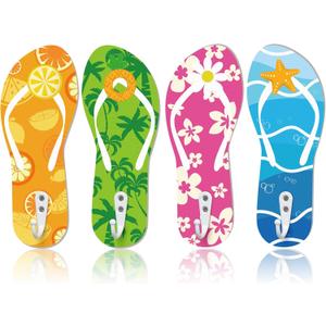 4 Pcs Hawaiian Pool Towel Hooks Wooden Ornament Hooks Hawaii Decorative Wall Hooks Towel Rack Hangers for Beach Swimming Pool Bathroom Bedroom Decoration