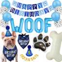 Dog Birthday Party Decorations Boy Dog Puppy Happy Birthday Banner Blue Hat Crown Number Woof Balloons Boy Dogs Pets Birthday Bandana Supplies