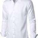 JEMITOP Men's Stretch Wrinkle Free Dress Shirt Formal Prom Wedding Long Sleeve Button Down Shirts (S)