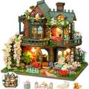 DIY Miniature House Kit with LED Lights, Fairy Garden Wooden Mini House Building Kit for Adults & Teens, Creative Crafts for Women, Friends & Hobbyists