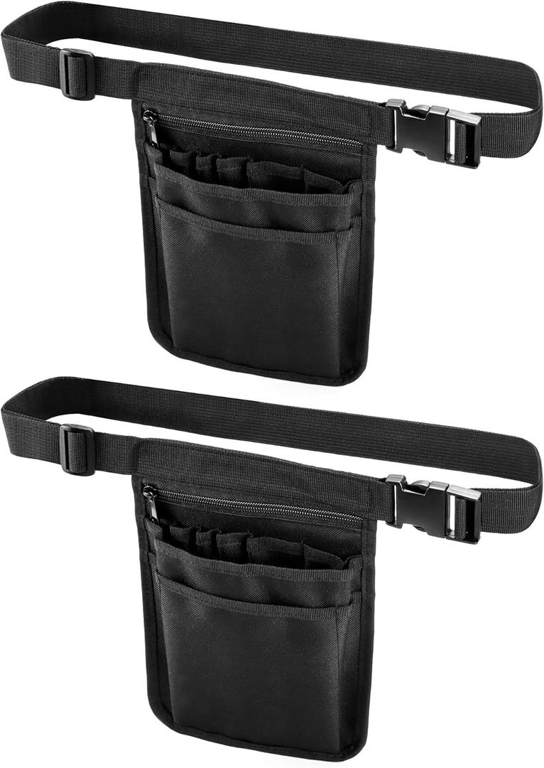 QWORK Medical Organizer Belt, Nurse Storage Bag Waist Bag Pouch for Medical Scissors Care Kit Tool, (Black, 10x7) (2 pcs)