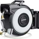 Tuyeho Retractable Garden Hose Reel 100FT, Wall Mount Heavy Duty Water Hose Reels with Automatic Slow Rewind System, Outdoor Hoses Reel with 2 Hose Nozzles for Garden Watering, Car Wash, Pet Shower (1/2" 100FT)