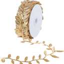 21.9Yards Gold Leaf Ribbon,Artificial Leaf Ribbon,Gold Leaf Trim for DIY Craft Garland Wrapping,Baby Shower Party,Wedding,Cake,Garland Hair & Home Decorations(Golden)