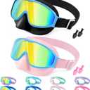 Vvinca Kids Goggles with Comfort Fabric Strap, Kids Swim Goggles Wide View Anti-Fog/UV No Leaking Swimming Goggles for 3-14 (09-black Blue& Pink Blue)