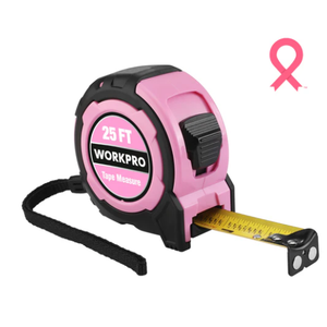 WORKPRO 25FT Pink Magnetic Hook Measuring Tape, 1/32" Accuracy with Retractable Nylon Coating & Belt Clip - Pink Ribbon