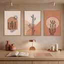 Large Boho Minimalist Cactus Framed Canvas Wall Art Set -16"x24"x3