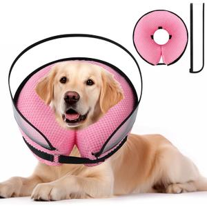 2-in-1 Soft Inflatable Dog Cone Collar Alternative with Enhanced Anti-Licking Guard Shield, Dog Collar After Surgery, Adjustable Recovery Cones for Large Medium Small Dogs and Cats (Pink, M) (Medium[Neck: 7.0" - 9.0"])