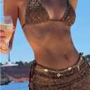 MakeMeChic Women's 3 Piece Crochet Bikini Sets with Cover Up Skirt | Summer Bathing Suit, Halter Triangle, Swimsuits (Brown, S)