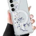 DEFBSC Magnetic Case for Samsung Galaxy S24 FE [Work with Magsafe] Clear Floral Flower Pattern Print Design Flexible Acrylic Shockproof Cover Flower Protective Phone Case, White Pear Blossom