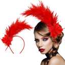 Loieryk Feathers Fascinator Headband 1920s Queen Headpiece Fascinators Hats for Women Tea Party Flower Headpiece (Red)