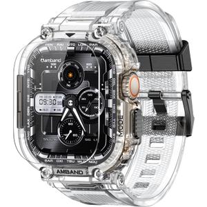 amBand Bands Case Screen Protector Compatible with Apple Watch Ultra 3/2/1 49mm, M1 Sport Series Rugged Cover Strap and 9H Tempered Glass Film, Military Protective Bumper for iWatch 49 mm Men Clear