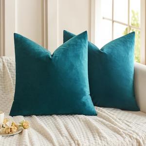 MIULEE Teal Pack of 2 Velvet Pillow Covers Decorative Square Pillowcases Soft Solid Cushion Cases for Sofa Bedroom Couch 18x18 Inch