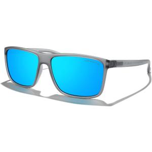 MERRY'S Rectangular Polarized Sports Sunglasses for Men Women Cycling Driving Fishing UV400 Protection S8225 (Tra Gray Frame/Gray Metal/Blue Mirror Lens)