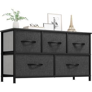 YITAHOME Dresser with 5 Drawers - Fabric Storage Tower, Black Dresser & Chest of Drawers, Organizer Unit for Bedroom, 11.8"D x 39.4"W x 21.8"H