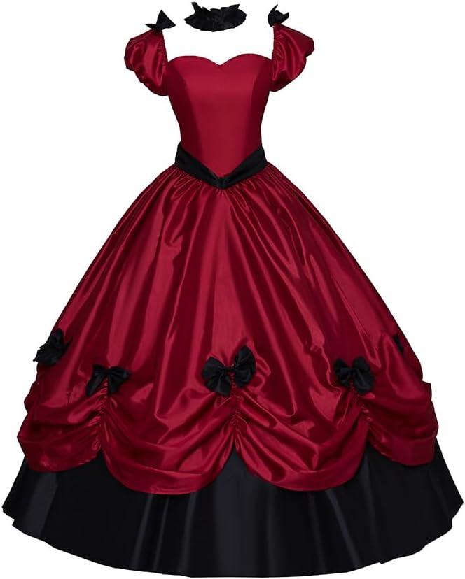Women's Gothic Victorian Rococo Dress Civil War Southern Belle Tea Party Ball Gown Medieval Evening Dress (Red, L)