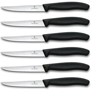 Victorinox 6.7233.6 Swiss Classic Steak Knife Set Ideal for Slicing a Wide Variety of Steak Cuts Serrated Blade in Black, Set of 6