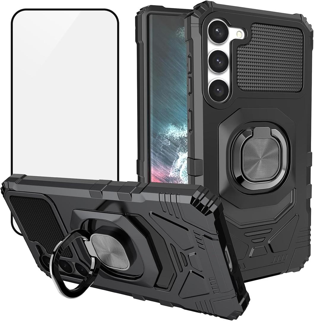 Ailiber Case for Samsung Galaxy S24 Plus, Galaxy S24 + 5G Case with Screen Protector Tempered Glass, Ring Kickstand for Magnetic Car Mount, Heavy Duty Shockproof Phone Cover for Galaxy S24 Plus-Black
