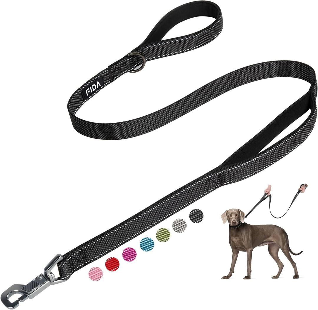 Fida 5 FT Heavy Duty Dog Leash with 2 Comfortable Padded Handles, Traffic Handle & Advanced Easy Snap Hook, Reflective Walking Lead for Large, Medium & Small Breed Dogs, Black (5 Feet (Pack of 1))