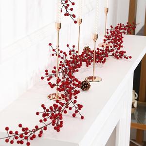 Christmas Red Berry Garland Artificial Burgundy Cranberry Xmas Tree Decor Holly Berry Garland for Winter Christmas Indoor Outdoor Home Fireplace Table Decorations(Large)-1PCS