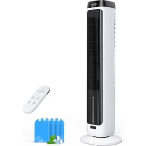 PNTCK 41" Evaporative Air Cooler, Bladeless Tower Fan Cooling Fan with 3 Speeds & 5 Modes, Ice Packs, 12H Timer, Remote, 80° Oscillating, 3-IN-1 Swamp Cooler for Bedroom Office Large Room