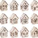 2 x sulanmo 1 Set Christmas Wooden DIY House Xmas Unfinished Wooden Village Mini House Landscape Decors for Xmas Party Tabletop Mantle Decor