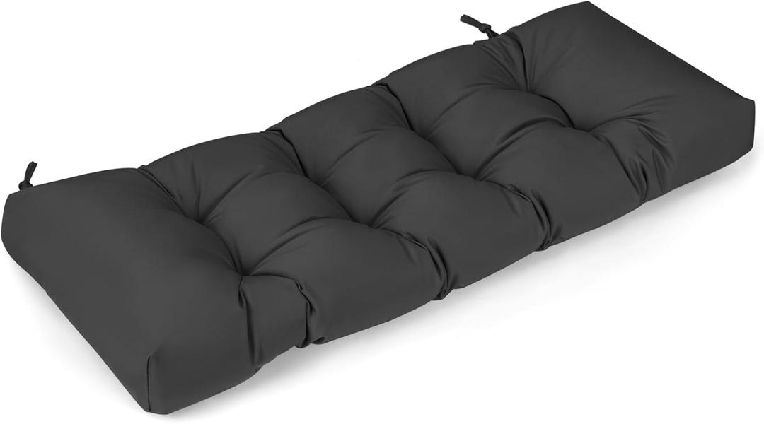 Bench Cushion, Waterproof Tufted Memory Foam Cushion with Non-Slip Ties, Bench Cushions for Outdoor/Indoor (Black, 45x18x4in)