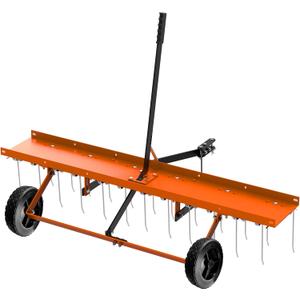 48inch Tow Behind Dethatcher with 24 Spring Steel Tines, Lawn Tractor Rakes with Lift Handle, Tow Behind Rake to Remove Thatch, Riding Lawn Mower Attachments for Outdoor Yard Tools Lawn Care