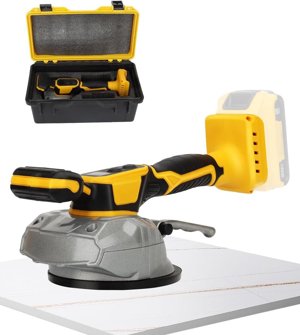 Tile Vibration Leveling Machine for Dewalt 20V Battery, Cordless Tile Vibration Machine Installation Tool 150W Tiler Vibrator Tool with 8 Speed, Suction Cup, Digital Display for Floor Tile(Tool Only) (Yellow- Dewlt)