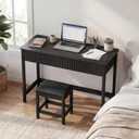 ChooChoo 47.2 Inch Modern Desk with Drawers, Makeup Vanity Desk with Padded Stool, Writing Computer Desk for Home Office & Bedroom, Black, 47.24in