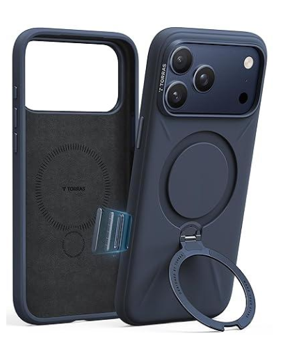 TORRAS Ostand Q3 Silicone for iPhone 17 Pro Max Case, Fit for MagSafe, 360 Spin Ring Holder Stand, Soft Liquid Silicone Cozy Grip, Camera Control, Protective Case for iPhone 17 Pro Max, Deep Blue