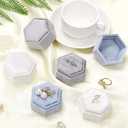 5 x WantGor Velvet Jewelry Ring Box, 3 Slots Hexagon Ring Gift Box Vintage Ring Display Holder Case for Wedding Ceremony Proposal Engagement (Gray)