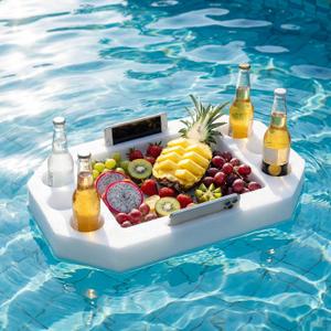Qinyoung Large Floating Drink Holder, White Floating Refreshment Table Tray Compartment, Portable Pool Tray for Swimming Pool Accessories Hot Tub Beach and Party Decor(Hexagonal Six Hole)