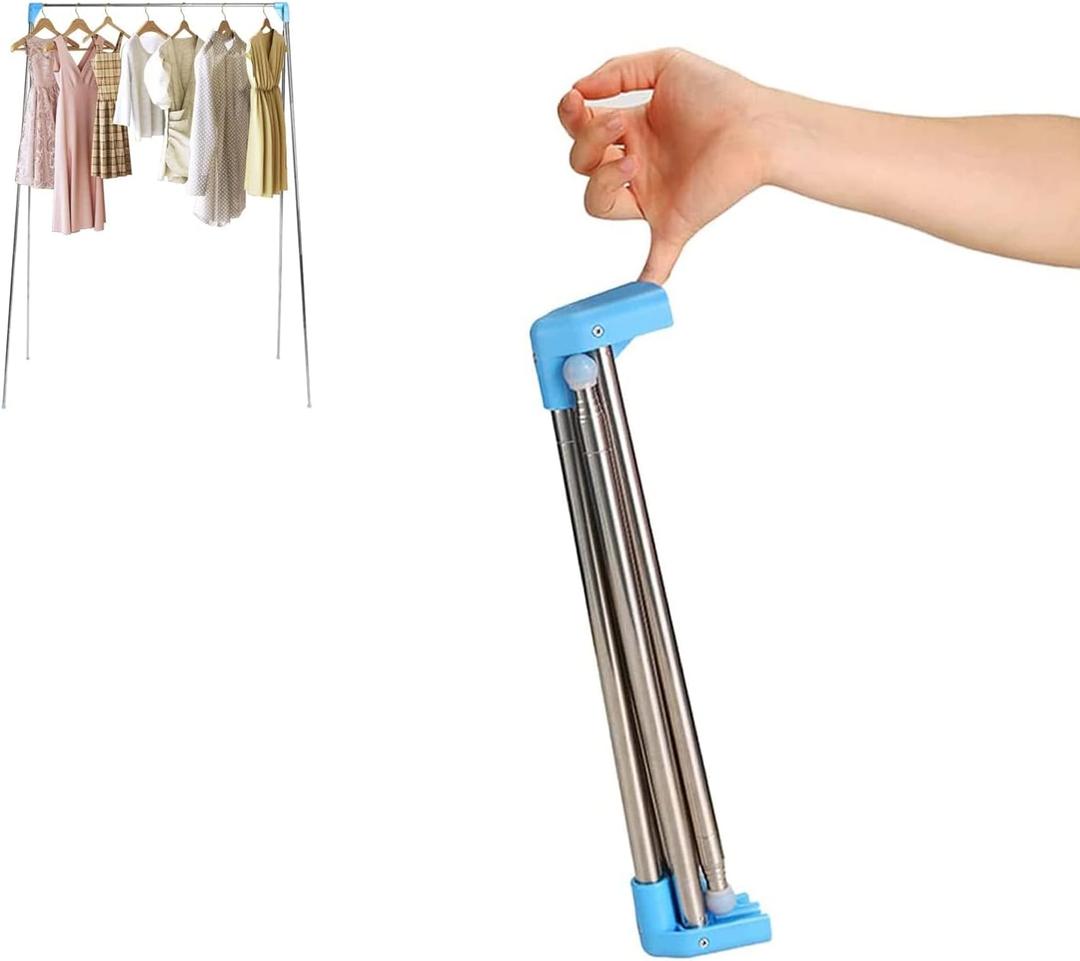 Ligtchser Portable Travel Garment Rack,Folding Clothes Rack for Dance,Travel,Camping, Drying,RV, Indoor,Outdoor. A Collapsible Mini Clothing Rack. (Blue)