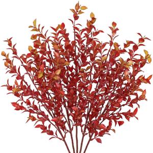 Artificial Burgundy Eucalyptus Stems 26.7" Fall Fake Leaf Branches for Floral Arrangements, Red Faux Autumn Plant Farmhouse Decor, Home Wedding Decorations
