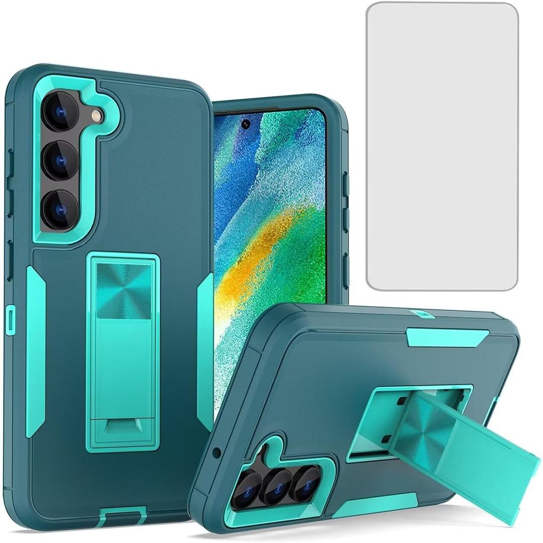 Case for Galaxy S23 Plus Case, Samsung S23+ SM-S916U Case with Tempered Glass Screen Protector, Heavy Duty Magnetic Built-in Kickstand Protective Cover for Samsung Galaxy S23+ 5G Teal Mint