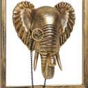 Newinhome Animal Heads Wall Decoration (Gift Metal Frame) Resin Animals Sculptures Head Wall Hanging Decor Gold vintage Wall Sculpture for Living Room Bedroom Office(Elephant)