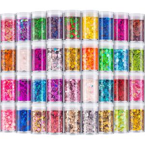 Holographic Chunky Glitter, Set of 36 Colors Craft Glitter Sparkle Sequins, Cosmetic Glitter Flake for Epoxy Resin, Body, Face, Eye, Nail Arts, Slime Making, Wedding Festival Party Decoration