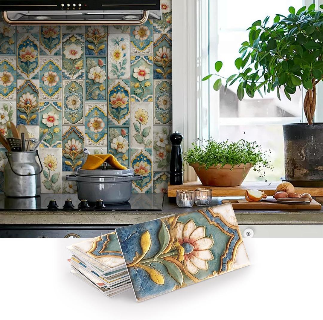 VICCI 16Pcs Tile Decals - Peel and Stick Kitchen Backsplash - Decorative Wall Tiles Stickers 8" x 4" Self-Adhesive Waterproof Removable for Bathroom Cabinets Home DIY Projects Decor (Sjm-325)