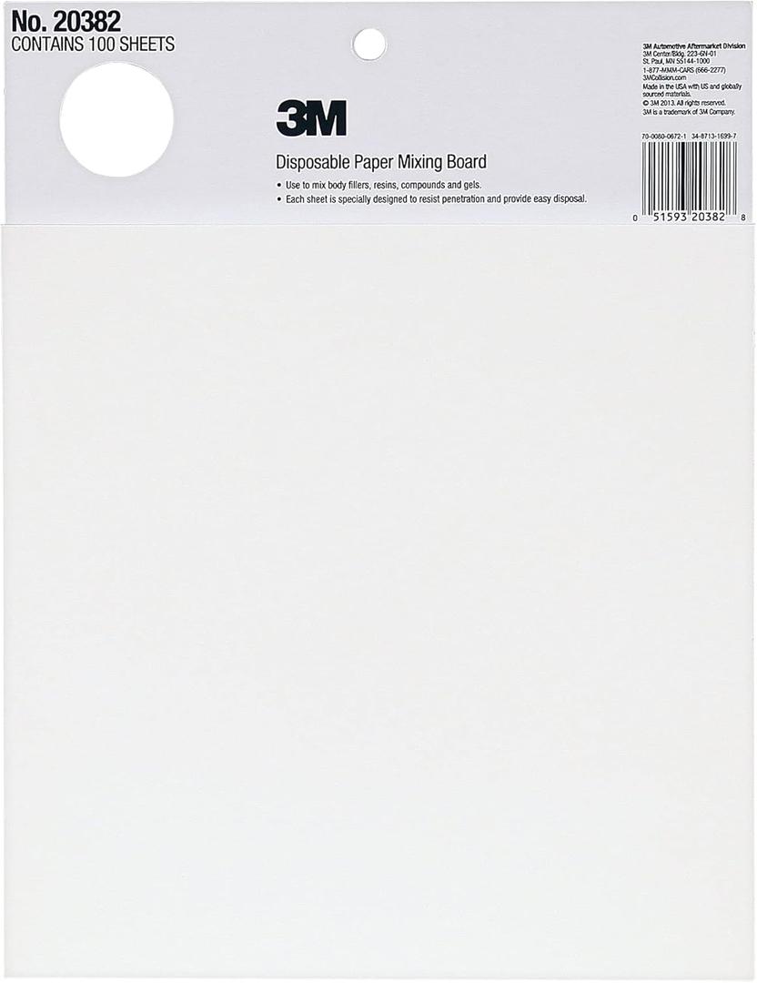 3M Disposable Paper Mixing Board 20382, Non Porous, Solvent Resistant, Non Soak, Large Sheet, 10 in x 13 in, 100 Sheets/Board