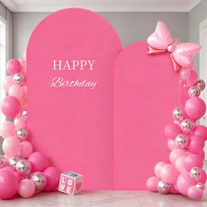 Hot Pink Arch Backdrop Cover 2 Set - 7.2FT, 6FT Spandex Fitted Wedding Arch Stand Covers Round Top Chiara Arch Backdrop Stands Cover for Birthday Parties Banquet Photo Background Decoration