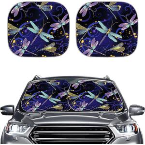 Renewold Dragonfly Stylish Windshield Sunshade Foldable 2-Piece Car Front Window Sunshade Blocks UV Rays Sun Visor, Titanium Silver Fabric Material, Universal Size