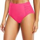 Tempt Me Women High Waisted Bikini Bottoms Full Coverage Swimsuit Bottoms Ruched Bathing Suit Bottom (X-Large, Pink)